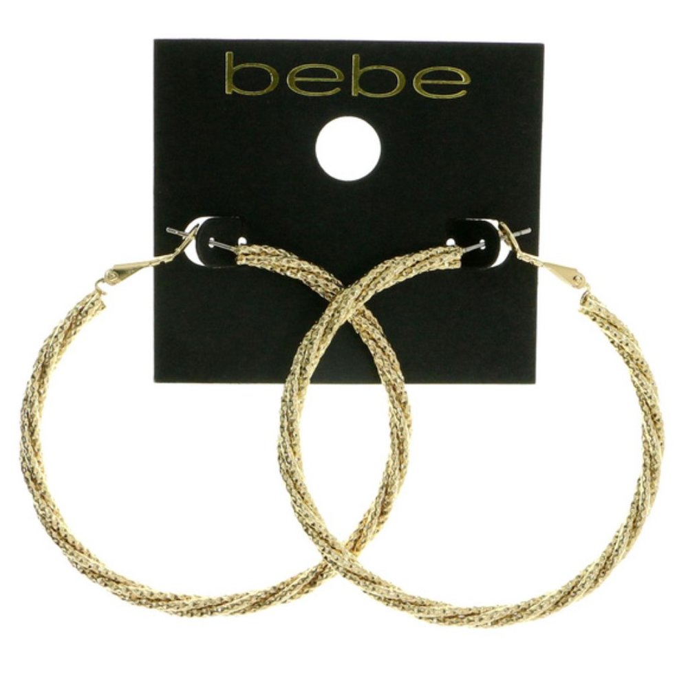 Bebe light-catching faceted gold hoop earrings
